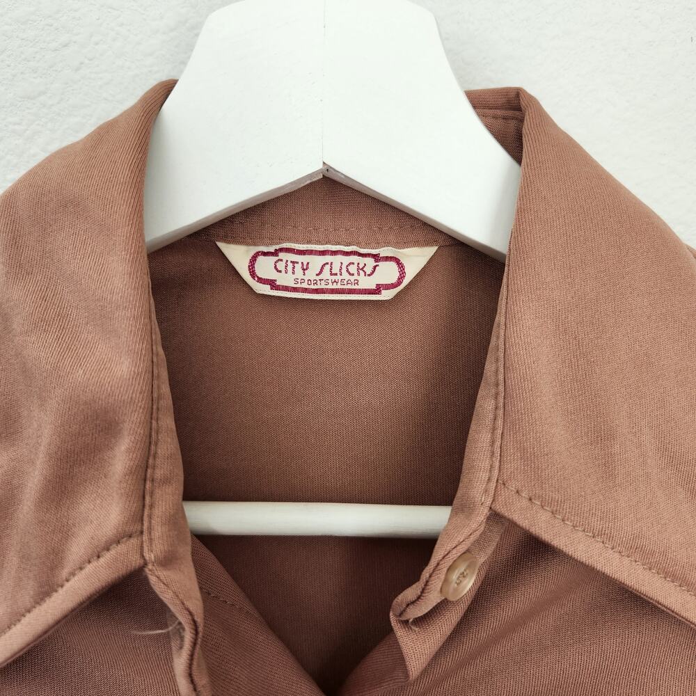 Vintage 70s City Slicks Tan Button Down Dagger Collared Blouse Long Sleeve S - Picture 7 of 8